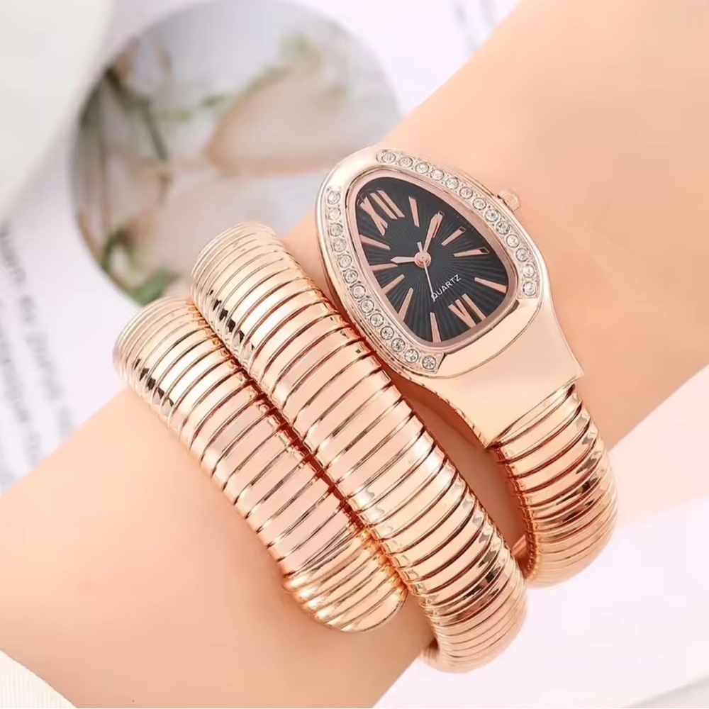 Serpenti Rose Gold Snake Black Dial Wrap Watch